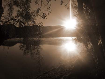 Orange river - mist, morning, sun, river