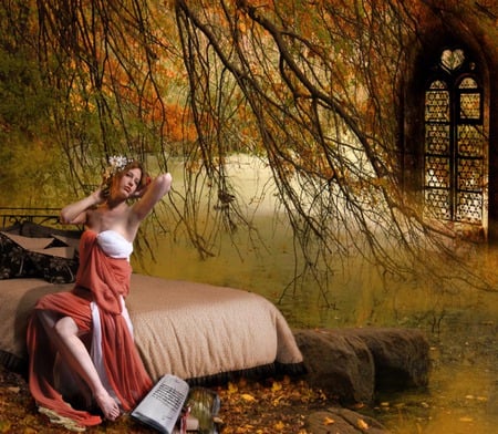 Forever autumn - autumn, bed, girl, trees