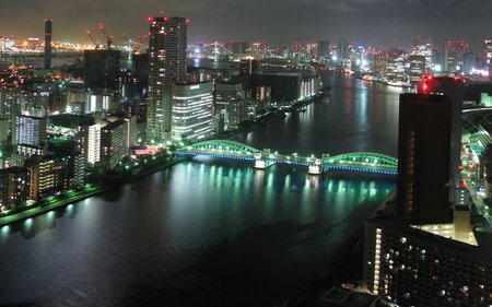 City At Night - river, bridges, beautiful, lights, skyscrapers, city, night, architecture