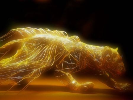 art_fan_glow_cat - glow, abstract, fantasy, yellow, art, dark, cat