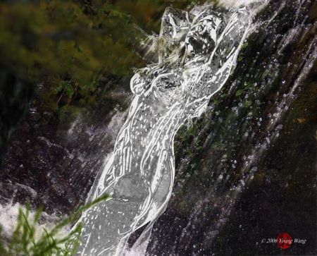 WATERFALL WOMAN - woman, nature, body, water, wet, imagine, waterfall