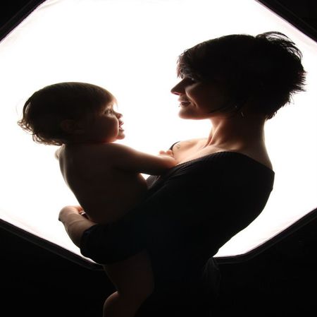 SILHUETTE OF MOTHER AND CHILD - woman, mother, baby, love, light, shadow, silhuette, child