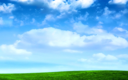 rolling hill - green, sky, field, blue