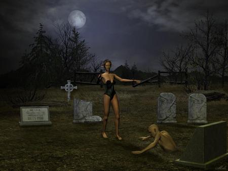 Necromancer - moon, cemetery, undead, female, graveyard, zombies, night