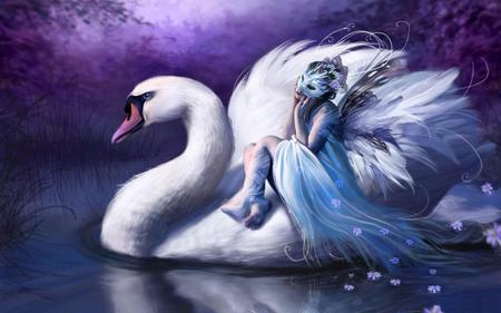 fantasy girl - water, swan, mask