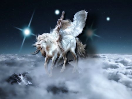 Cloud formations - woman, stars, fantasy horse, fantasy, white, abstract, horse, clouds, pegasus, greek mythology, stallion, unicorn, earth