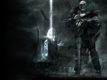 Dark Warrior - warrior, graveyard, skeleton, sword, night, dark, skull