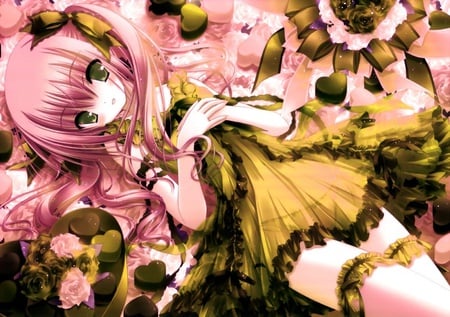 loli girl - ribbons, long hair, pink hair, tinkle, loli, gold, recolored, cute, lolita, dress