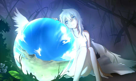 Magic Globe - hot, female, magic, wings, anime girl, fantasy, crystal, anime, cute, short hair, sexy, girl, light, magical, ball, wing, dress