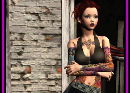 Tatoo Girl - beauty, girl, tatoo, 3d