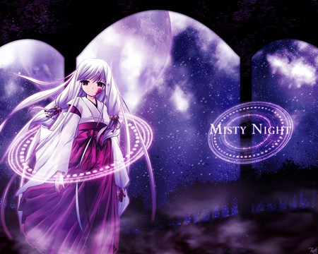 Misty Night - moon, misty night, night, long hair, anime, blood, japanese clothes