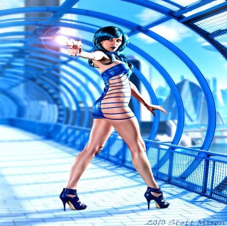 LASER FIGHTER - future, scifi, fantasy, laser, weapon, woman, blue