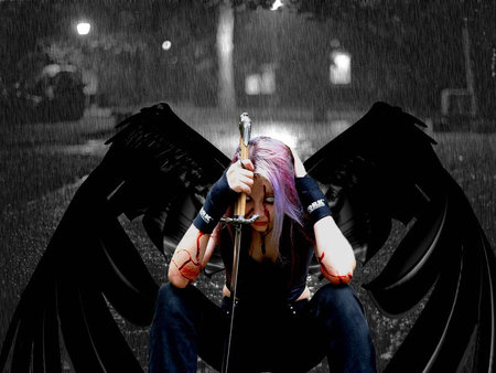 Lost - blood, goth, battle, girl, sword, angel, darkness, dark