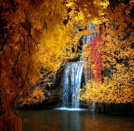 Let It Flow - nature, lake, water, autum, waterfall