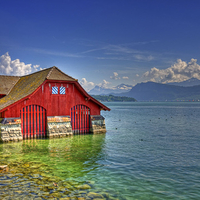 Red house by the lake