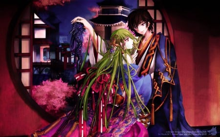 Lelouch & CC - japanese clothes, cc, green hair, code geass, lelouch lamperouge