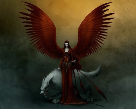 FURY ANGEL - white, wolf, angel, female, red, mystique, fury