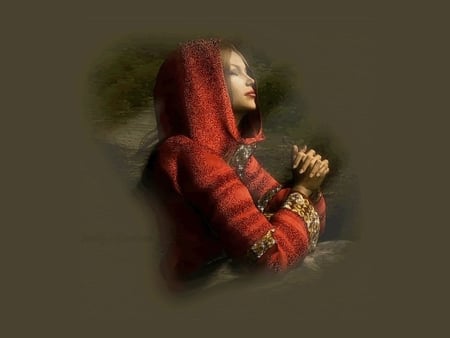 Praying Girl - cg, red, nice, 3d, lovely