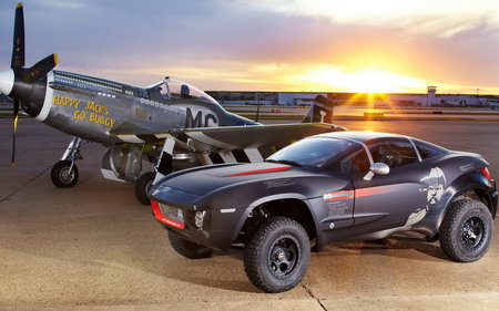 ready to race - plane, big, sunset, tires