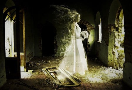 Ghost Bride - woman, spirits, waiting, ghosts, visions, bride, fantasy, ghost, church, past