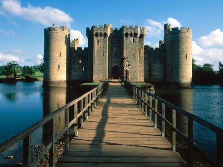 Bodiam Castle and Bridge - england, moat, water, sussex, history, scenic, castle