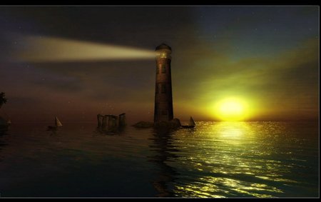 THE LIGHTHOUSE - sunset, lighthouse, ocean, stars, sky