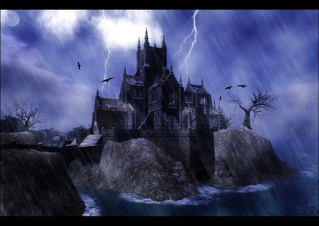 THUNDERSTORM OVER THE CASTLE - thunderstorm, castle, lightning, rain