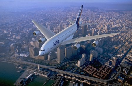 Fly in the sky - aircraft, view, plains, aerobus a380, sky