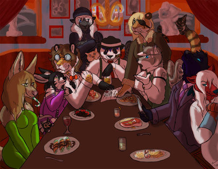 Dinner - leopard, jesus, wolf, panda, food, dog, dinner, eat, lion, cheetah, hat, rabbit, table, cool, cat, bear, glasses, awesome