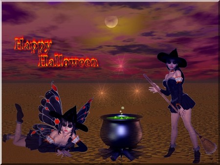 HALLOWEEN - witch, moon, halloween, cauldron