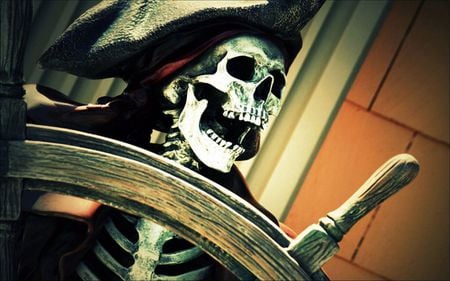 Pirate - skull, ship, abstract, 3d, wheel, fantasy, skeleton, pirate