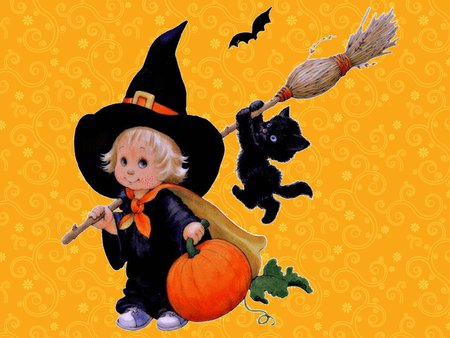 Cute witch - witch, morehead, halloween, pumpkin, cat