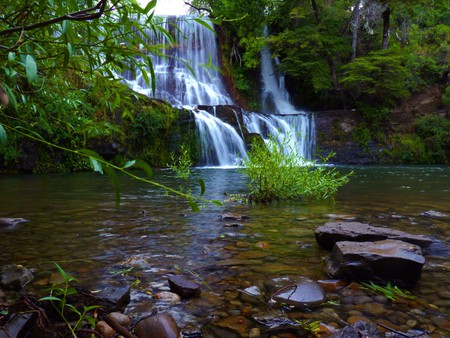 Beautiful Waterfall - colours, trees, water, waterfall, beautiful, art photo, stones, rocks