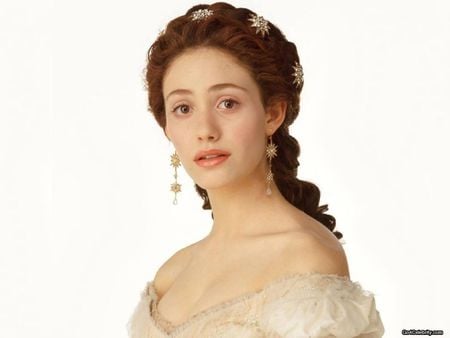 Emmy Rossum - white, actress, nice shape hair, female, long hair, cute dress