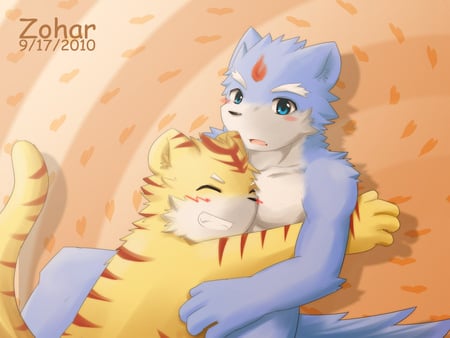 furry cuddle - furry, zohar, wolf, tiger, hug