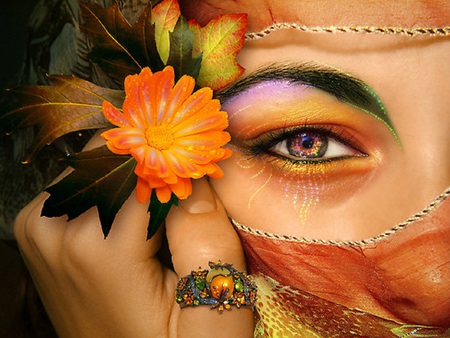 Rainbow Eye - female, brown, serene, fashion, photomanipulation, veiled, -pretty, exotic, other, women, abstract, veil, make up, colors, flower, girls, colours, white, rainbow colours, green, cute, jewelry, wallpaper, yellow, elegant, people, blue, eyes, colourfull, purple, red, beautiful, photography, girl, models, orange, black, woman, female model