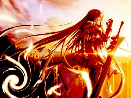 god of worriors - sword, anime, sunset, worrior