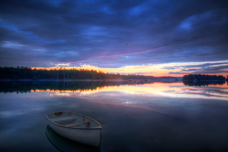 All Alone - maine, lake, dusk, boat