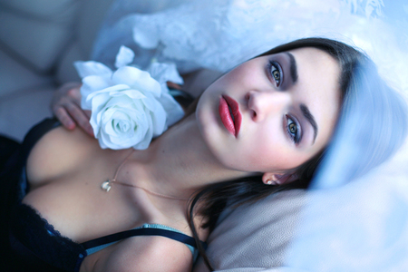 White rose - girl, rose, white, model