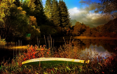 Boat - autumn, trees, boat, river