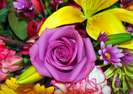 Bouquet of flowers - flowers, boquet, yellow, purple, colourful