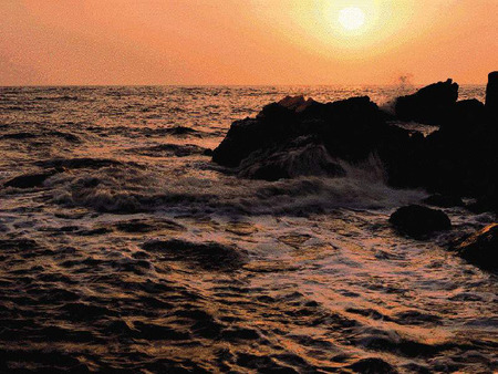 Sea waves at sunset - wave, water, sunset, sea