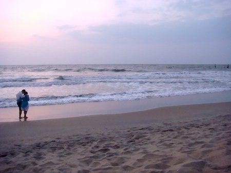 A Romantic Stroll - walking, beach, sunset, couple