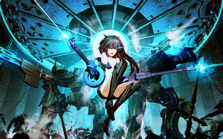 shoot'em up miku - anger, miku, guns, blue