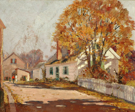 Autumn In Rockport - fall, seasons, road, village, colour, quite, houses, fence, people, change, pickets, trees