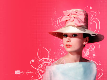 Audrey Hepburn - actress, beauti, female, pink