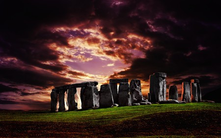 OMINOUS STONEHENGE - ominous, sky, stonehenge, clouds, sunset