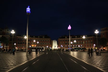 sculptures - sculptures, street, night, light