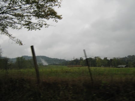 Awaiting The Storm - field, trees, fence, clouds