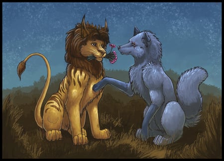 Furry love - ears, wolf, love, beach, lion, roses, furry, friendship